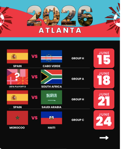 June 15 - 19  Spain vs. Cabo Verde, Czechia vs. South Africa (World Cup Summer Camp)